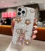 Trendy Handmade Decorative Pearl And Diamond Bear iPhone Back Cover