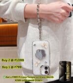 iPhone 16 Series Back cover Mirror Rubber Gel TPU (Soft) with Bracelet